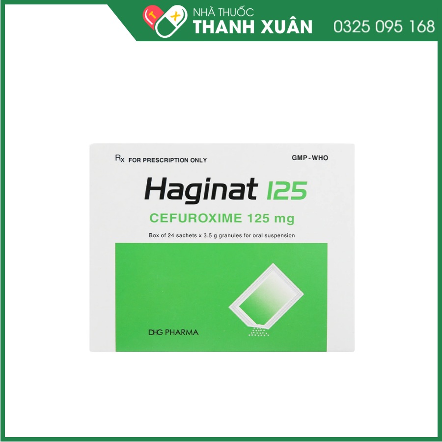 Cốm pha hỗn dịch uống Haginat 125 trị nhiễm khuẩn do vi khuẩn nhạy cảm